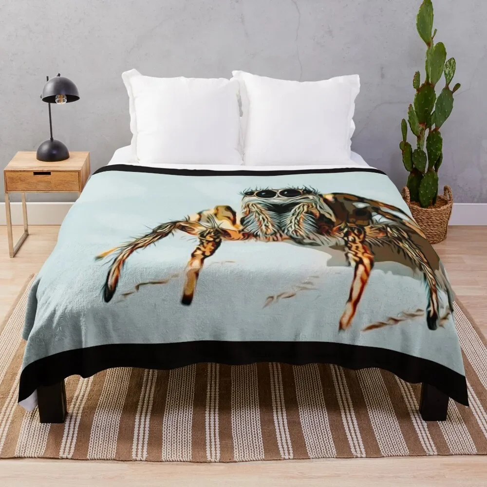 Jumping spider Throw Blanket Bed linens Thins Blankets