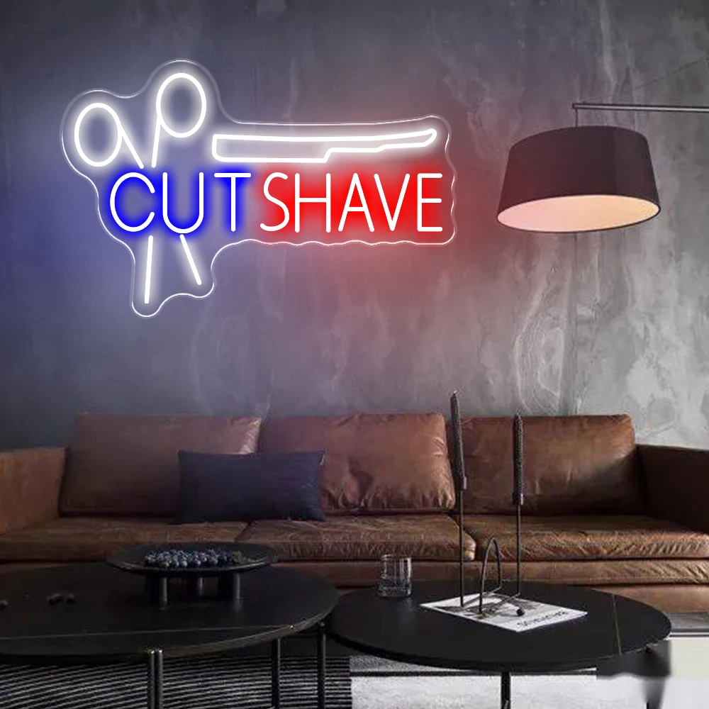 Imagem -06 - Sinal de Néon Led Personalizado para Cabeleireiro Barbearia Negócios Cuidados com os Cabelos Lojas de Cosméticos Tesoura Logotipo Aberto Sinais de Néon