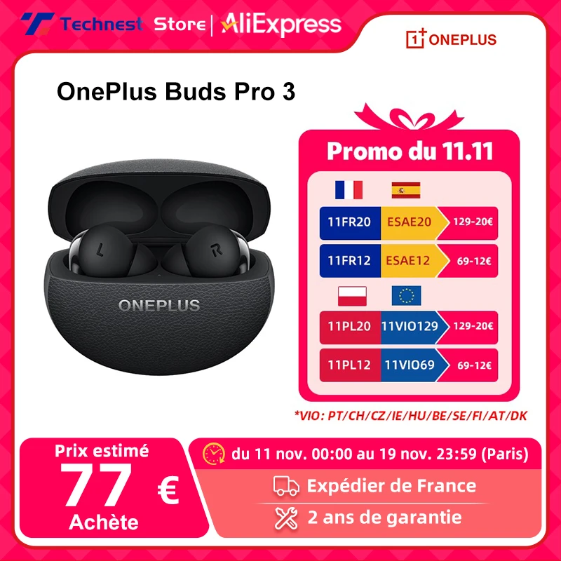 ecouteur bluetooth sans fil OnePlus Buds Pro 3 Version mondiale Jusqu'à 50 dB d'annulation du bruit Audio spatial avec suivi de la tête Audio haute résolution ecouteur bluetooth sans fil OnePlus Buds Pro 3 Version mondiale Jusqu'à 50 dB d'annulation du bruit Audio spatial avec suivi de la tête Audio haute résolution