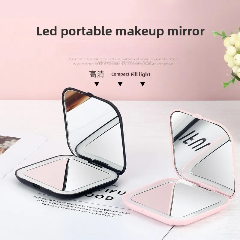 Draagbare opvouwbare reisspiegel met LED-licht, compacte cosmetische spiegel, 3x vergrotende spiegel, 2 zijden, schoonheid