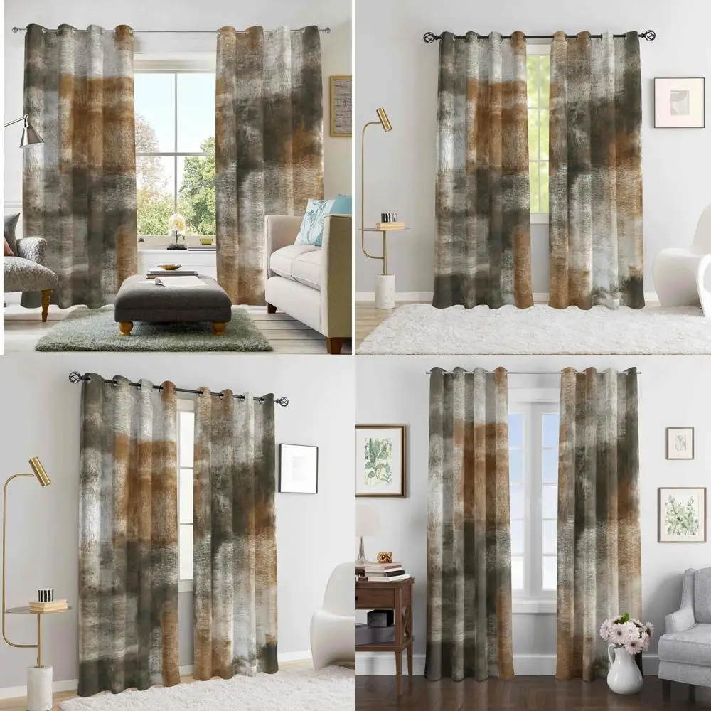 

Abstract Art Curtains for Living Room: 2 Panel Rust-Tone Room Darkening Grommet Top Window Drapes with Modern Decorative Style