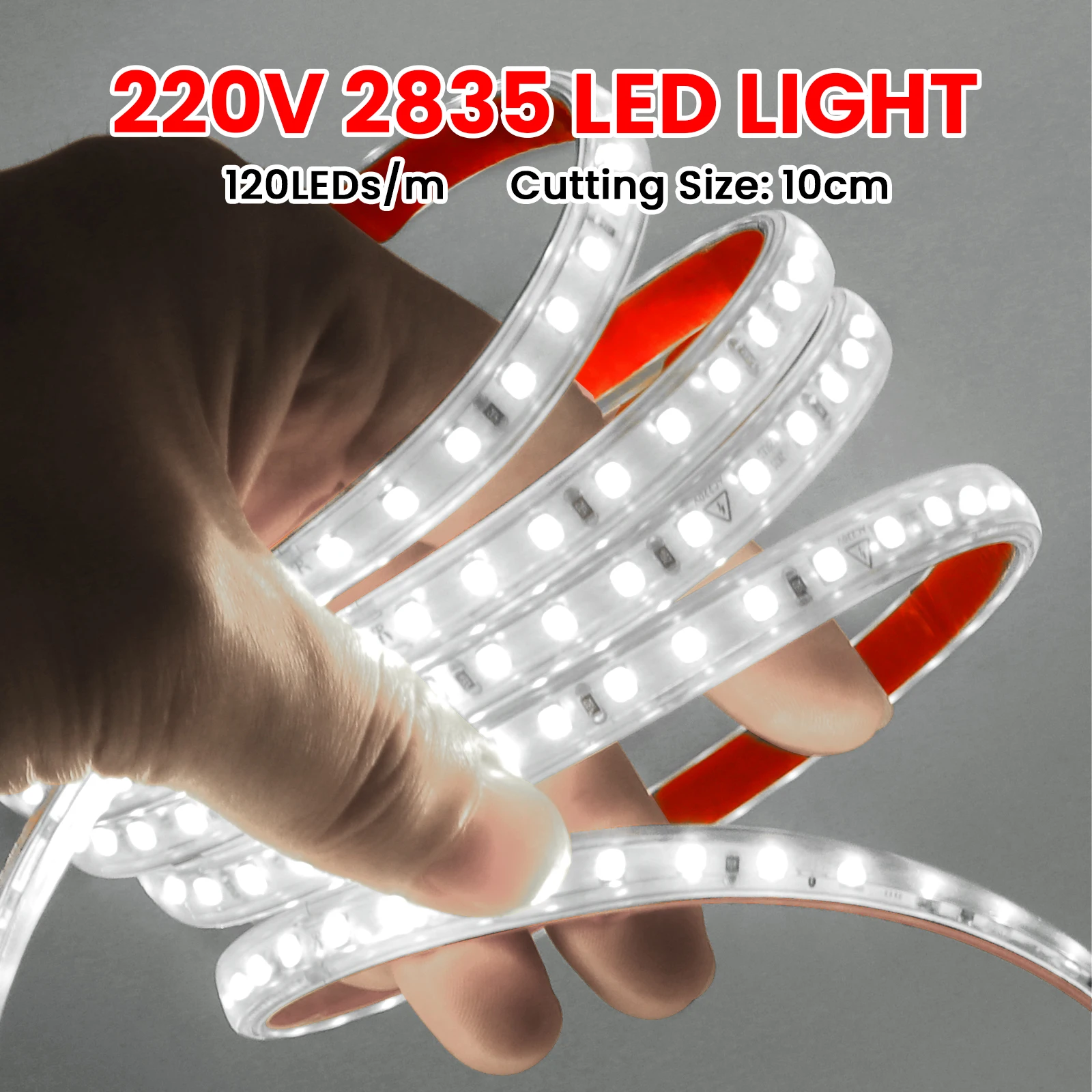 220V LED Strip Lights EU Plug 2835 120LEDs/m Waterproof And Cuttable Home Lamp Strip 3000K 4000K 6000K Red Ice Blue Green Yellow