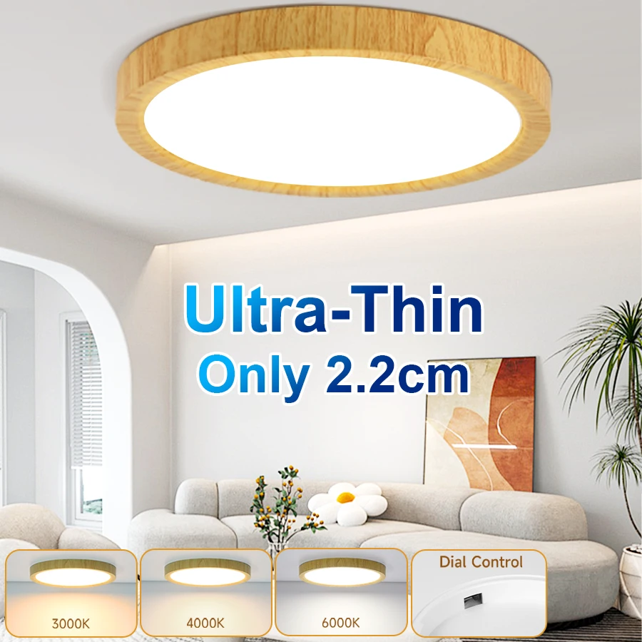 

Wood Grain Color LED Ceiling Light Ultra-thin Tricolor Ceiling Lamp Dimmable lustre Panel Lights For Living Room Bedroom Kitchen
