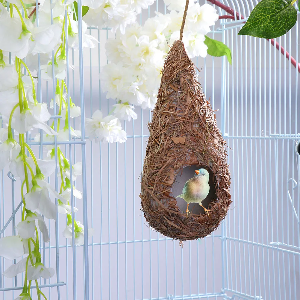 

Grass woven Simulated Bird Nest Straw Birds Supplies Outdoor Hanging Decorative Breeding Home Garden Teardrop Shaped Warm