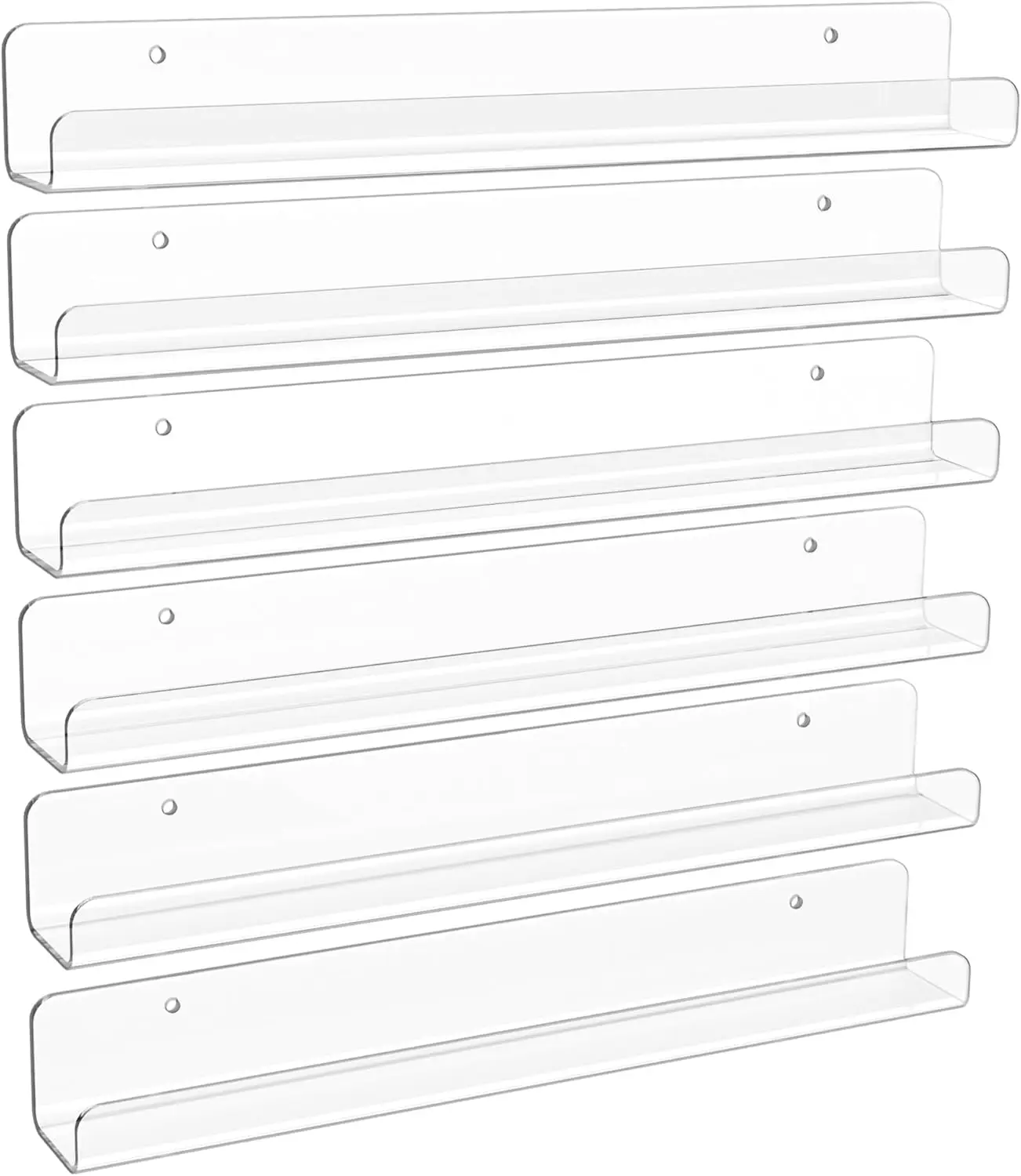 

6 Pack Clear Acrylic Shelves, 1.7" x12" Wall Mount for Nail Polish, Vinyl Records, Magazines, Comics, Picture Display