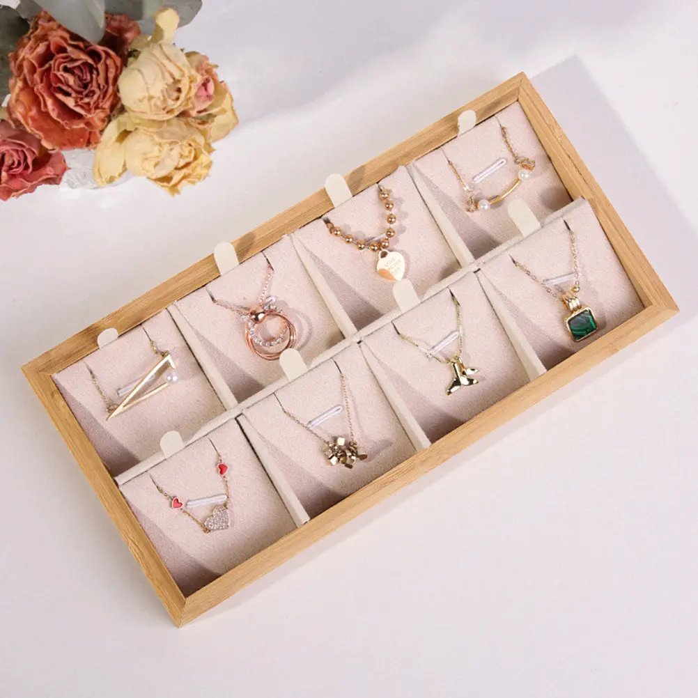 

Wooden Necklace Tray Jewelry Storage Holder Display Dish for Earrings Rings Pendants Accessories Home Office Decorative
