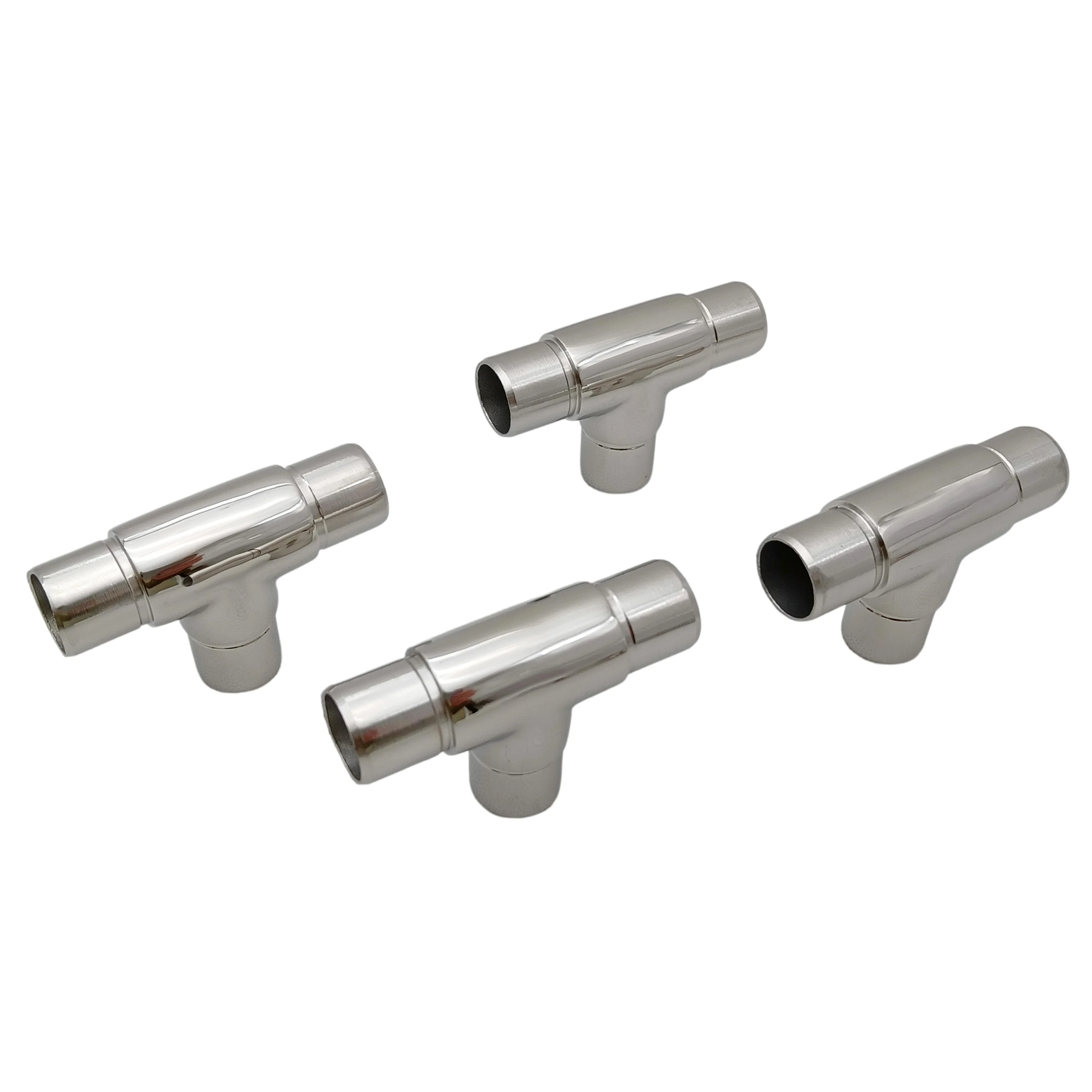 

4 PCS Stainless Steel 3 Way Flush Tee Handrail Connector Mirror Polished for 25.4mm Stair Railing