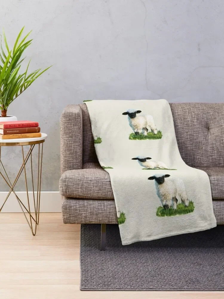 Valais Blacknose Lamb in a Meadow Throw Blanket For Baby Blankets For Baby Blankets