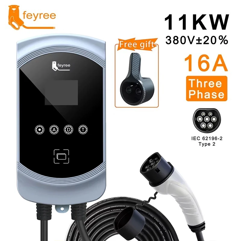 Feyree Type2 EV Charger 32A 7.6KW 1Phase EVSE Wallbox 11KW 22KW 3 Phase Fast Charging Station 5m Cable for Electric Vehicle Car