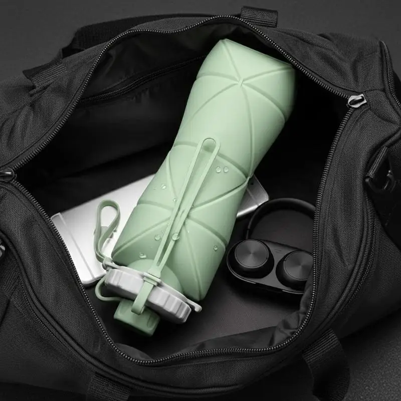 600ml Foldable Silicone Water Bottle Solid Color Portable Leakproof Cup For Women Travel Gym