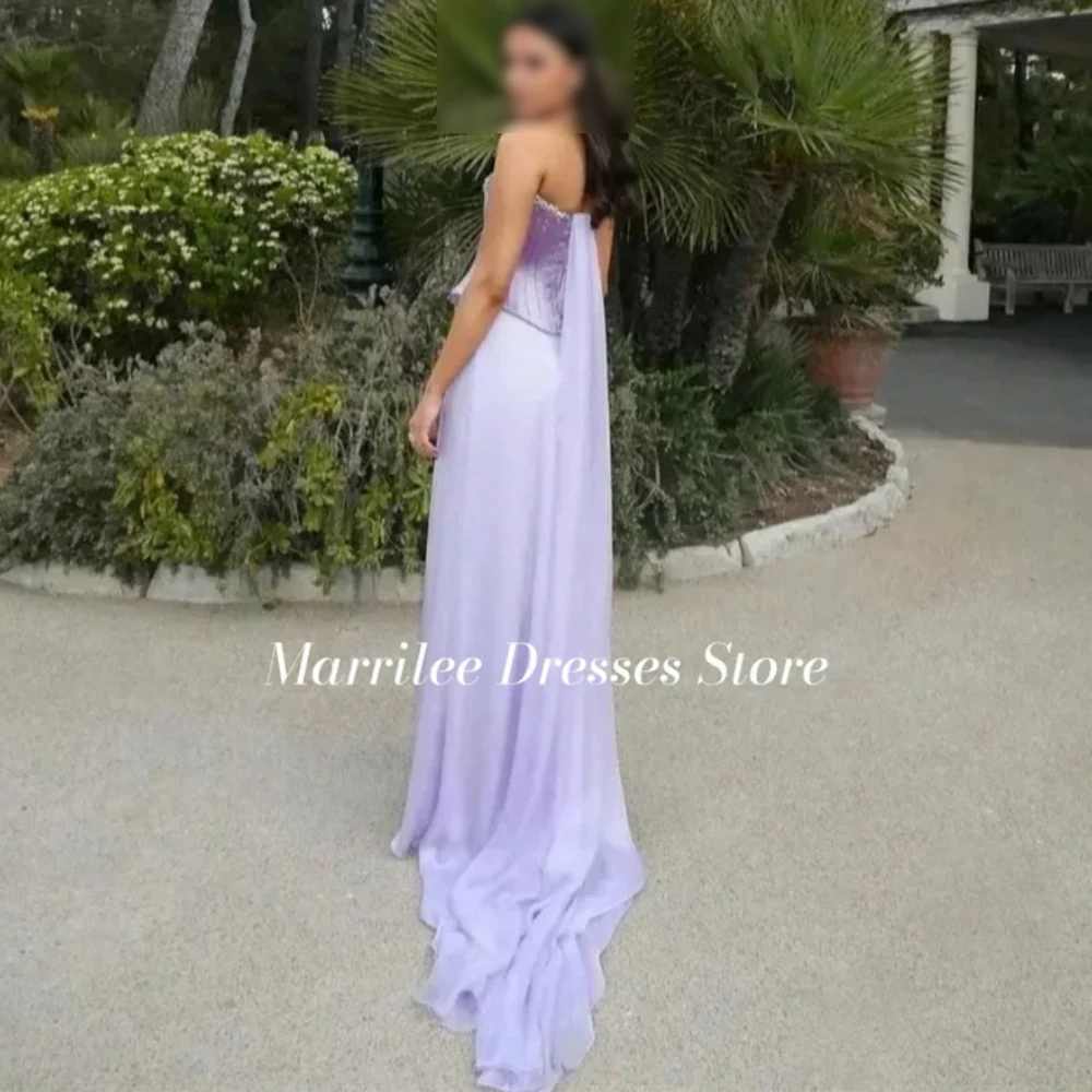 Marrilee Customized Purple Sweetheart Strapless Chiffon Evening Dresse Elegant Sequins Floor Length Lace Up Party Prom Gowns