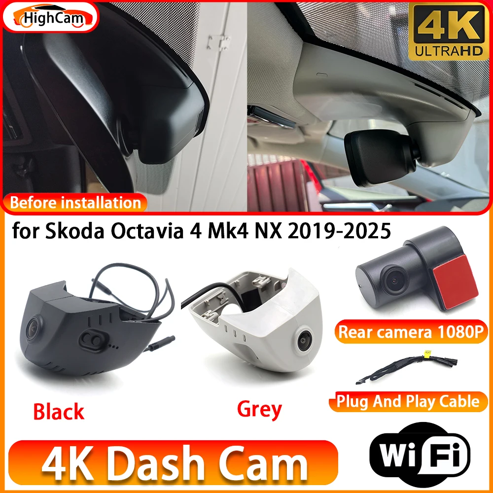 for Skoda Octavia 4 Mk4 NX 2019-2025 OEM 4K DVR Dash Cam Front Rear Camera WiFi Video Recorder Plug and Play Loop Recording