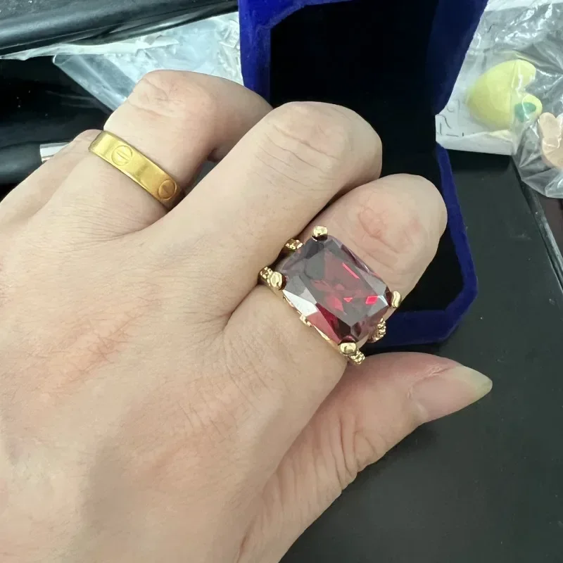 Anillo de compromiso de oro de 10k Vintage para hombres, anillo de promesa de granate de laboratorio enorme, anillos de banda de boda para hombres,