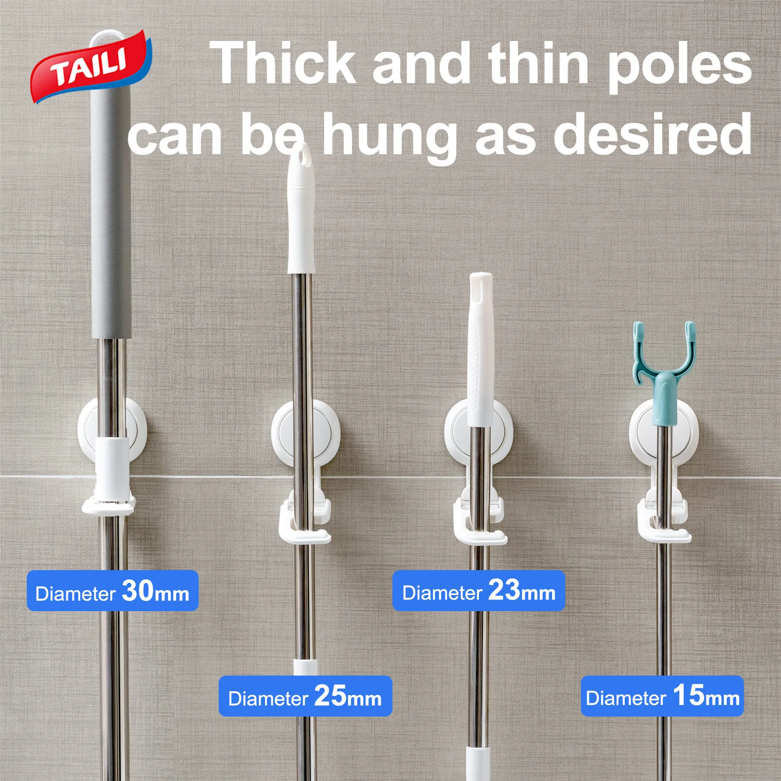 

TAILI 2pcs Mop and Broom Organizer Mop Holder Rack Mop Holder Wall Mounted Strong Broom Mop Holder Self Organizers Hang Broom