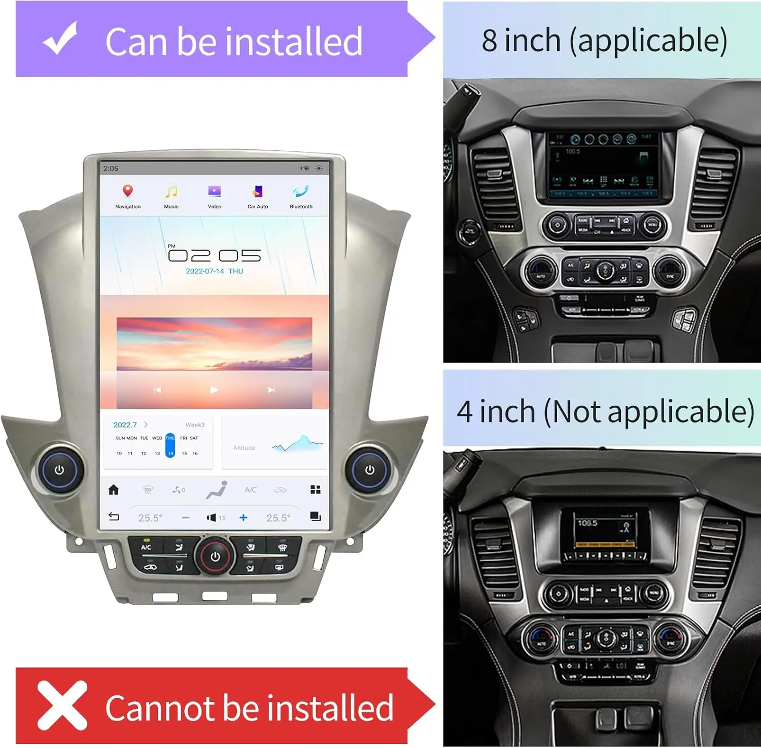 Qualcomm Car Radio for Chevrolet Suburban Tahoe GMC Yukon 2014-2020 Stereo Replacement Head Unit 14.4 Inch IPS 2K Touch Screen Tesla Style Carplay Android Auto Navigation (OEM 8 Inches) view 2