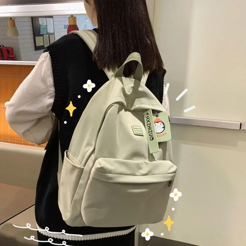 

Simple Nylon Teenage Bookbag Solid Color Waterproof School Backpack Large Capacity High School Schoolbag for Travel