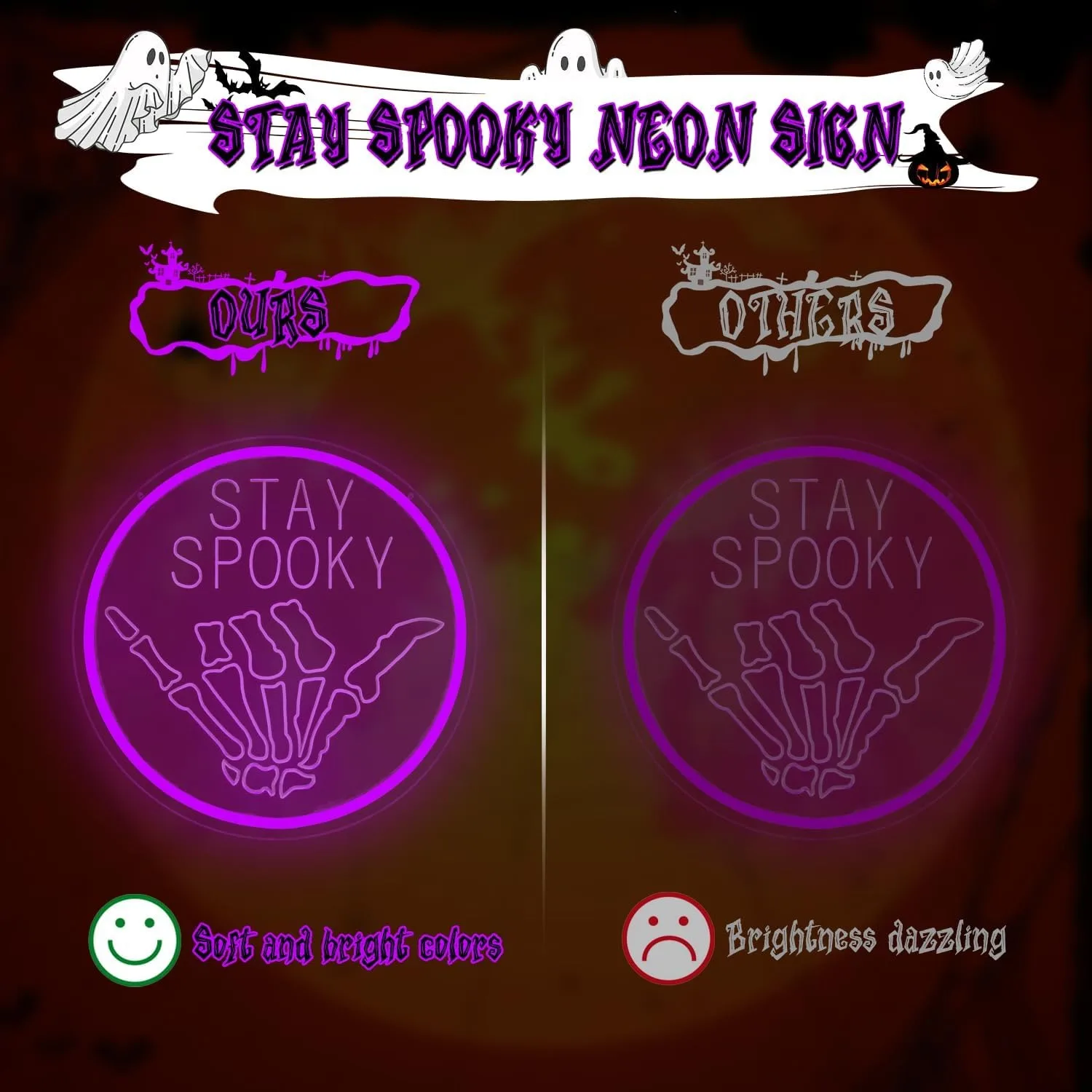 Stay Spooky Skull LED Wall Neon Sign Gothic Hanging Light Decor For Man Cave Bedroom Game Room Halloween Party