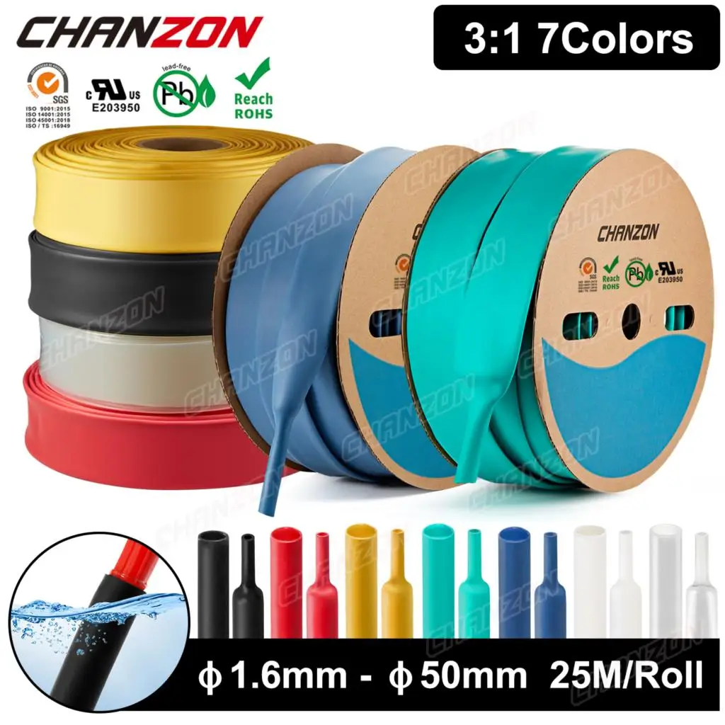 

25M/Roll 3:1 Φ1.6-Φ50Mm Heat Shrink Tube Ahensive Lined Double Wall Marine Grade Wrap Glue Polyolefin Wire Tubing Cable Sleeves