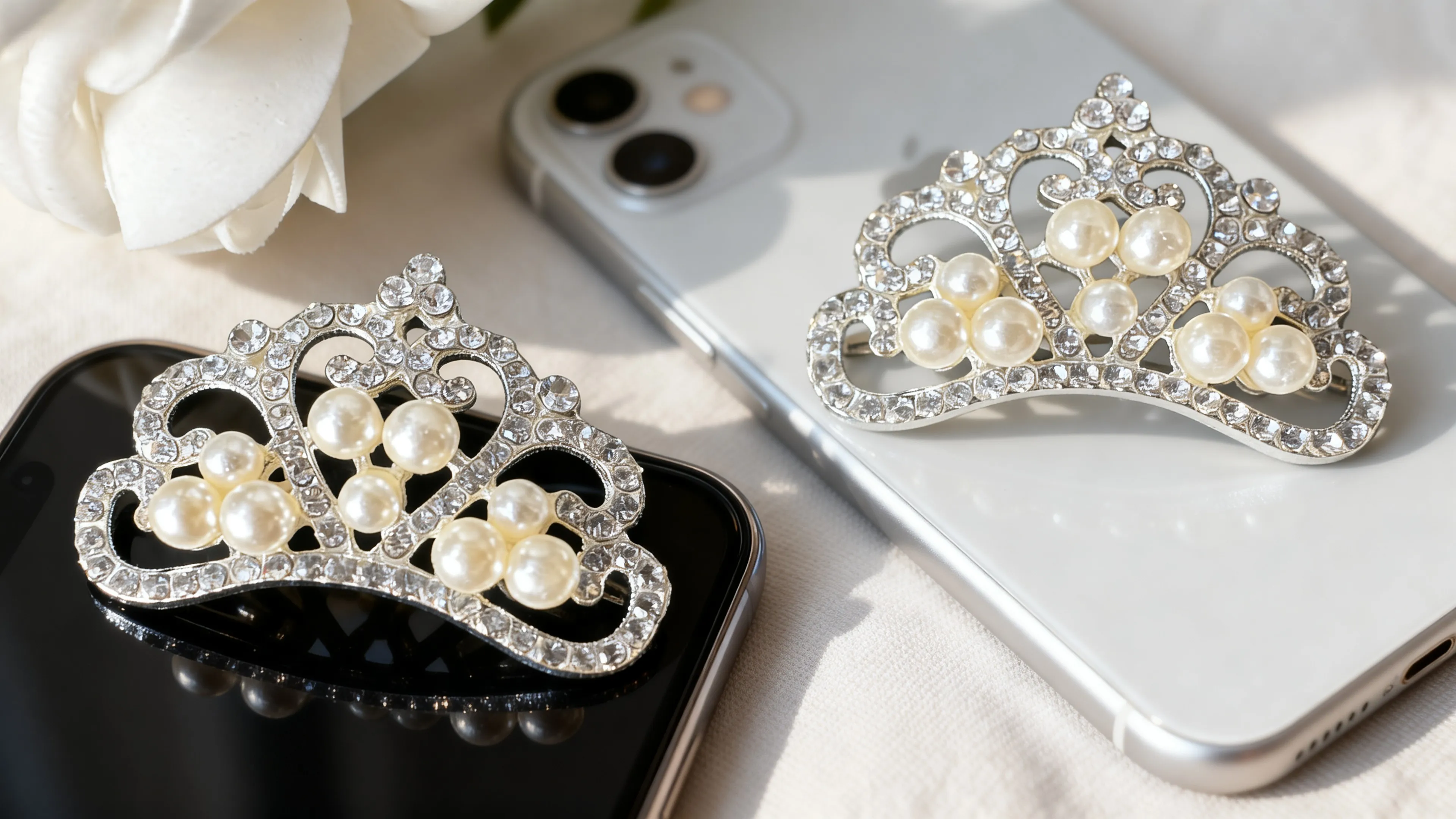 

2Pcs Crown Rhinestone Flatback Buttons,Exquisite Pearl Embellishments for Wedding Brooch & Jewelry Making,DIY Hair Accessories