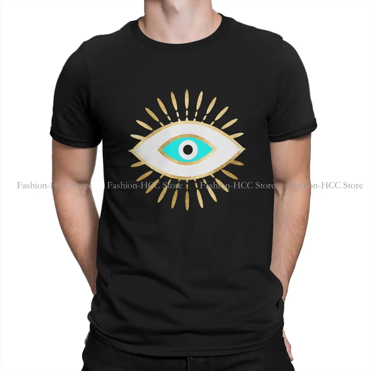 Hamsa Evil Eye Gold Foil Print Fashion Polyester TShirts Evil Eyes Men Graphic Streetwear T Shirt O Neck