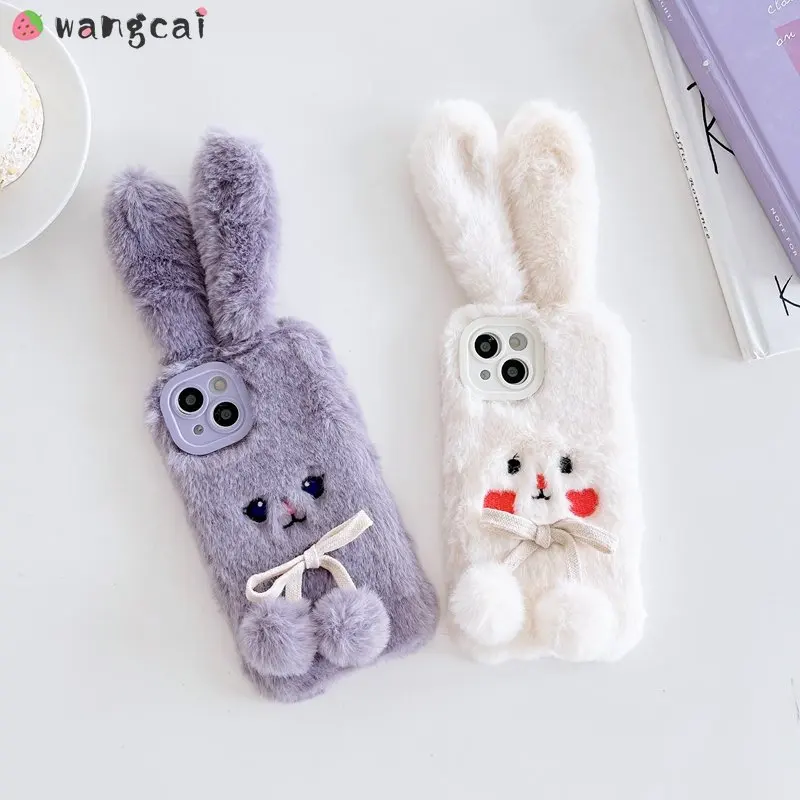 lovely Plush Fur Rabbit Case For Samsung Galaxy A04 A14 A54 A73 A53 A33 A23 A13 A03 Core A03S A60 Warm Phone Cute Fluffy Case
