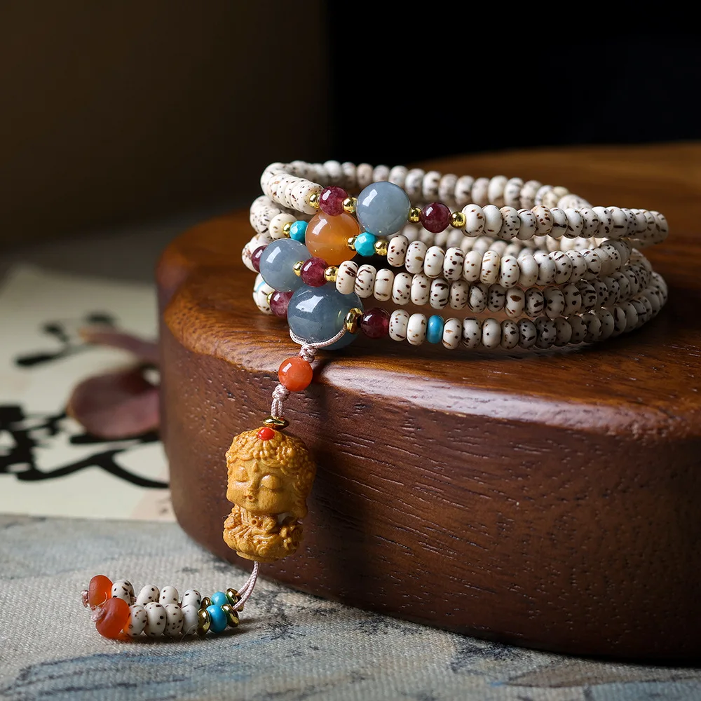 

2026 Winter New Star Moon Bodhi Multi Wrap Bracelet Sandalwood Guru Bead Chinese Style Bracelet Gifts