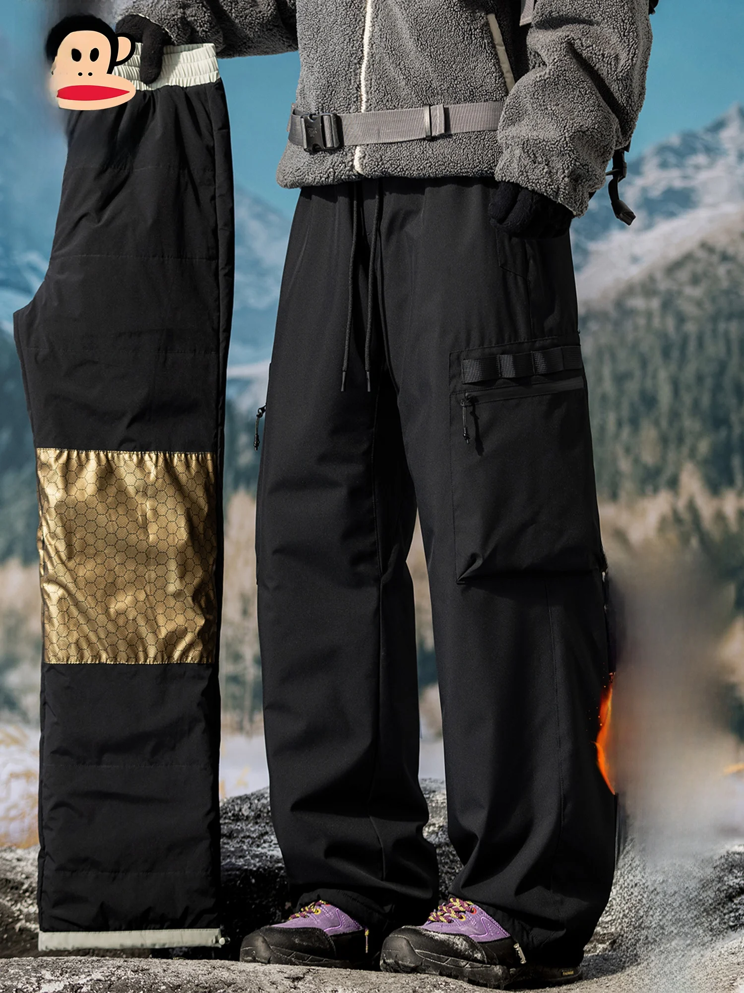 

PaulFrank Loose Fit Thiened Cotton Work Trousers for Men Spring Autumn Warmth Adjustable Cuff Straight Leg Long Trousers