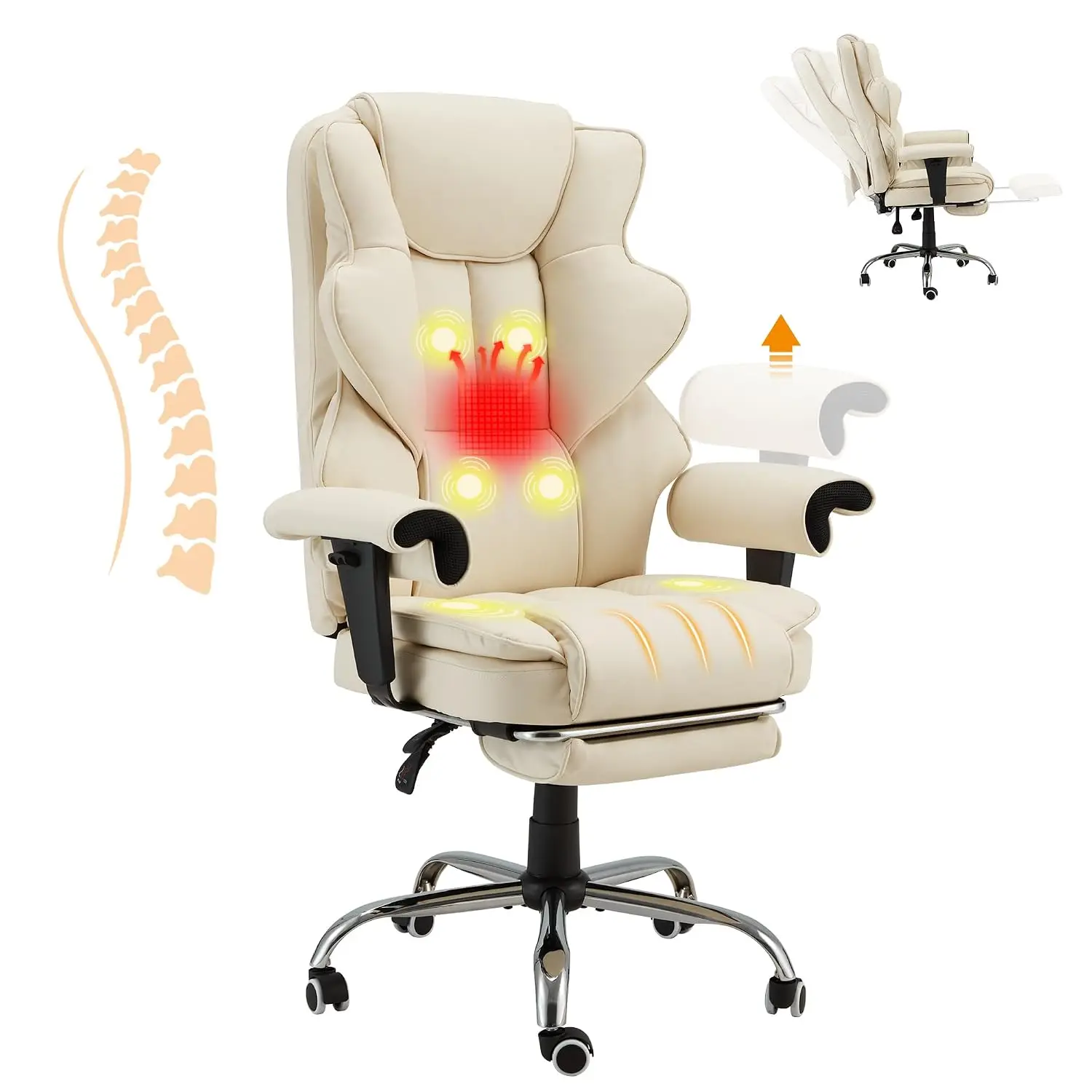 6-Point Massage Executive Chair,Heat Office Chair,Ergonomic Home Office Desk Chairs with Retractable Footrest, Customized