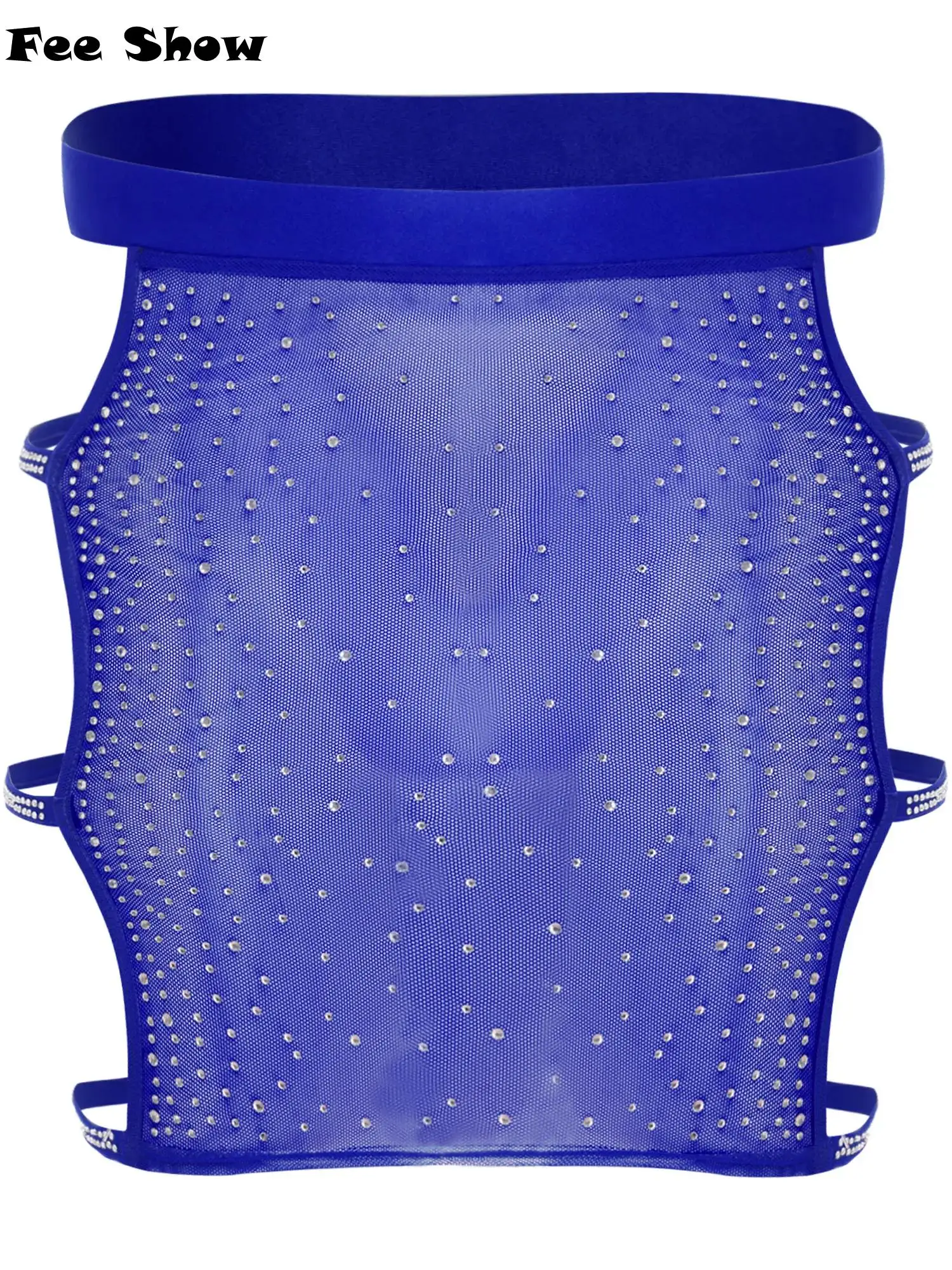 

Womens Sparkly Rhinestone Sheer Mesh Miniskirt Elastic Waist Side Hollow Out Bodycon Skirt See Through Skirt Nightwear
