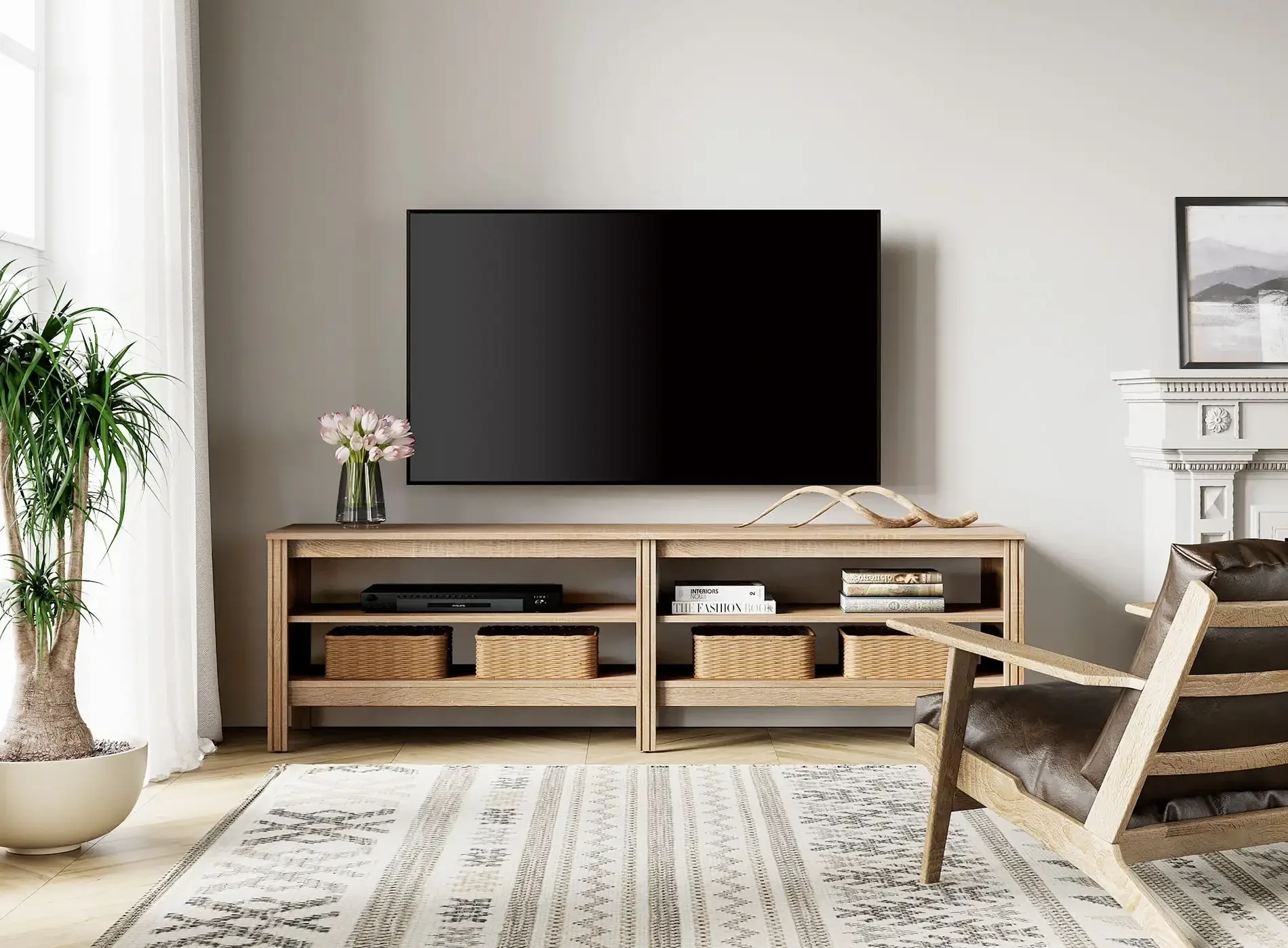 TV Stand for 75 Inch TV Stands Media Console Entertainment Center Television Table with Open Shelves for Living Room