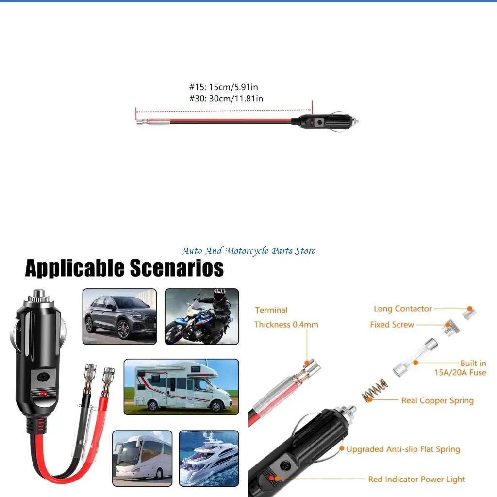P9FD 12V 20A Car Power Inverter Adapter Wire Convenient Male Plug Cigarettes