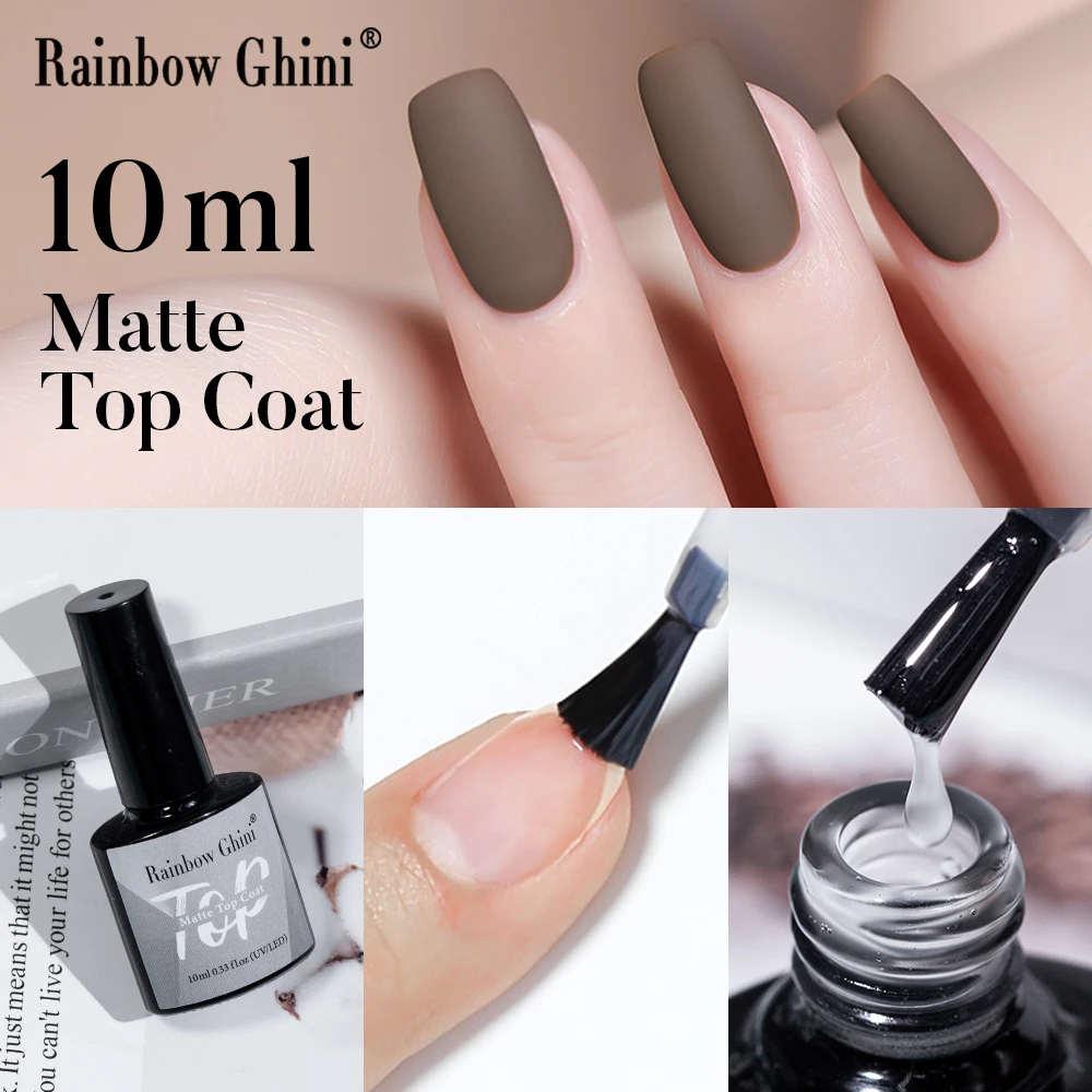 Rainbow Ghini 10ml matte top coat gel Nail Polish Lacquer Semi-permanent Varnish Base Top Coat All for Art manicure Decoration