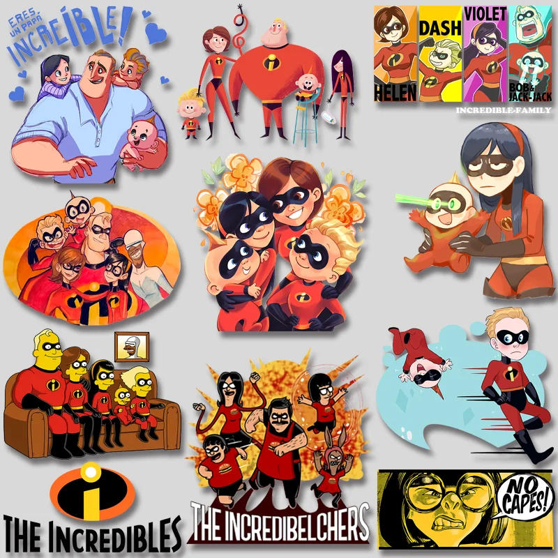 

Popular Film The Incredibles Cute Stage Images Thermal Vinyl Patches Ironing Transfer Stickers Clothes Applique Accessory