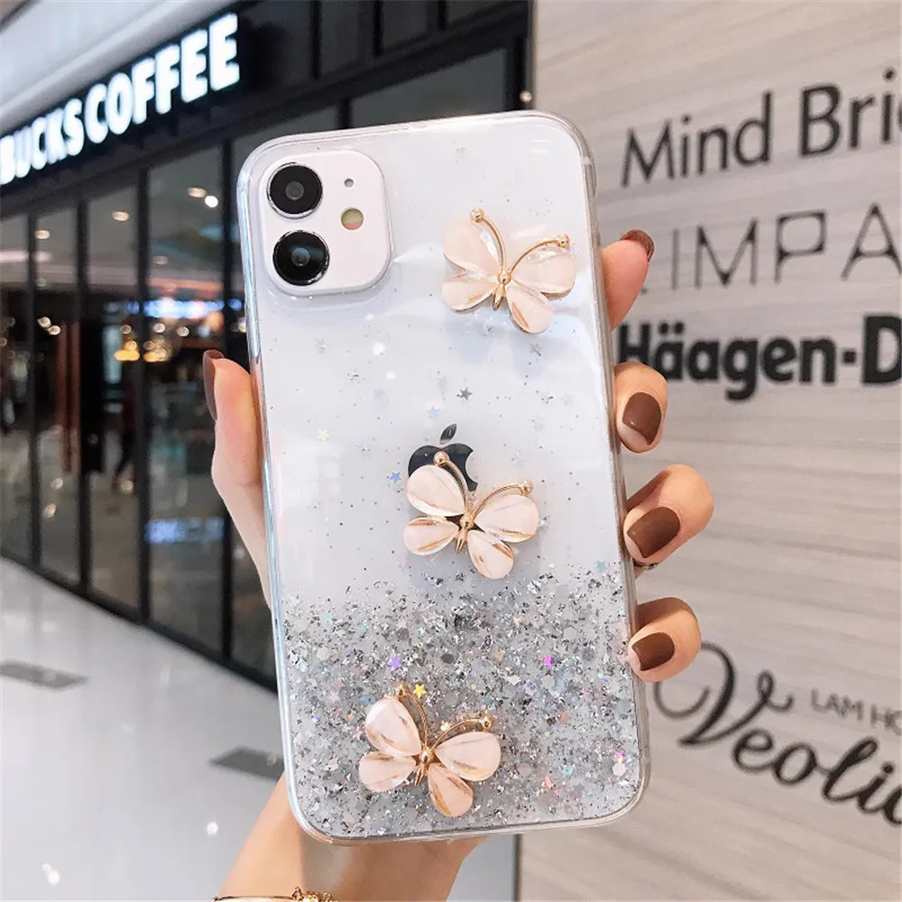 Bling Glitter 3D Butterfly Case For Samsung Galaxy A52 A51 A50 A22 A32 A12 A21S A72 A71 A70 A20 A30 A10S Back Cover A52S Etui