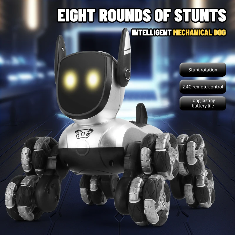 Cão robótico recarregável – Cão robótico inteligente interativo, brinquedo robô dublê com controle remoto com controle remoto, música e desempenho