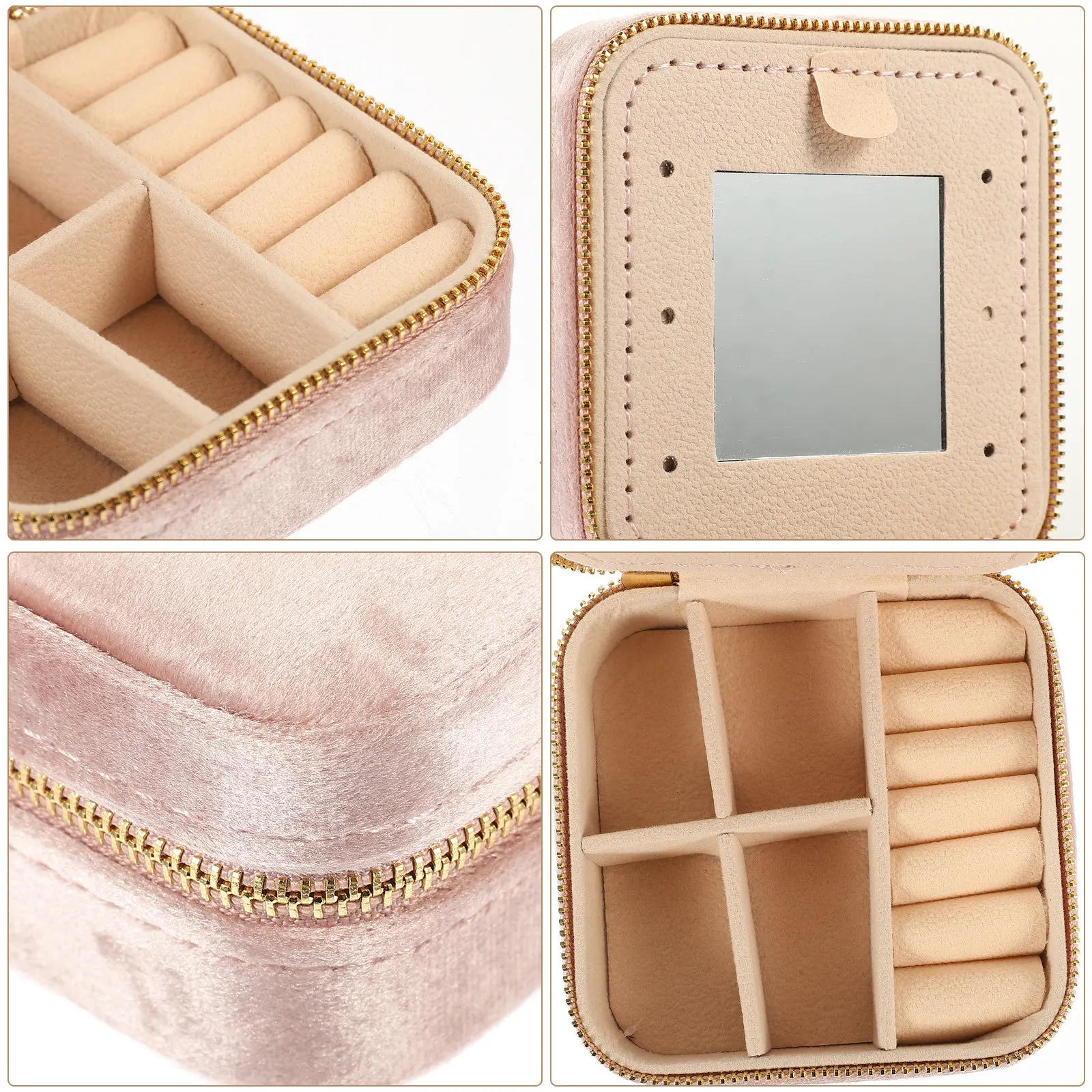 

Small Jewelry Storage Box with Mirror Portable Organizer for Travel Jewelry Case Earrings Pendant Hairpins Zipper Closure