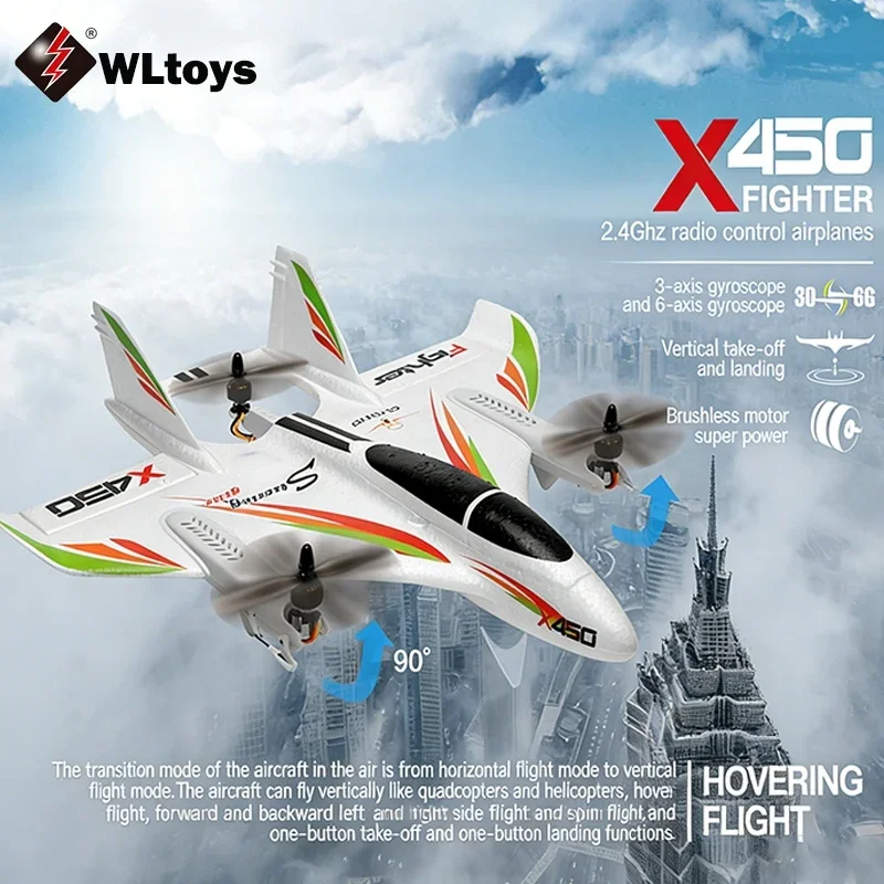Wltoys 6CH X450 RC Plane Night LED Brushless Motor 3D/6G Multi-Function Vertical Take-Off Landing Aerobatic Flyer For Kids Gift