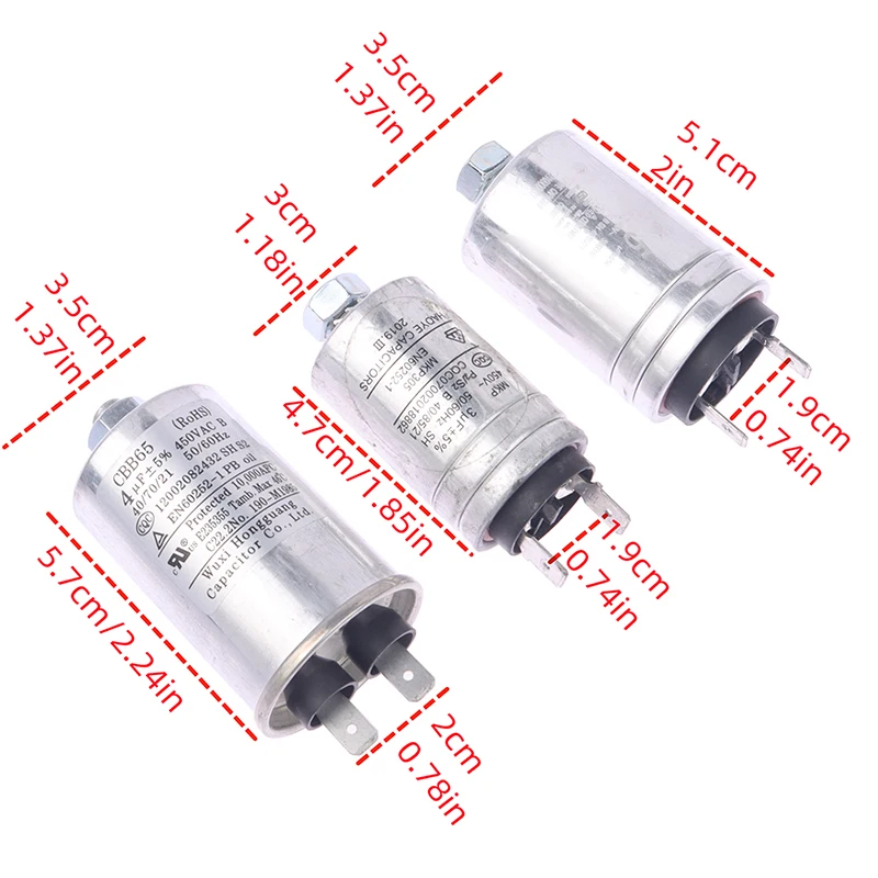 Aluminum Housing Capacitor MKP305 450VAC 3UF 4UF 5UF Dish Washer 2 Pins