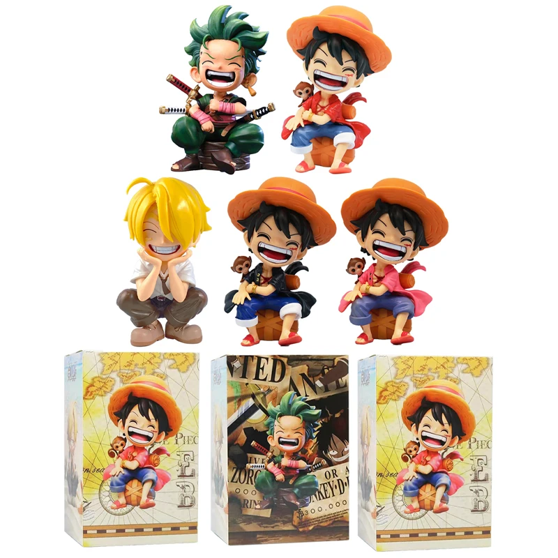 Serie periférica de Anime nueva ONE PIECE Luffy Solon Sanji versión Q postura sentada modelo estatuilla juguete para niños regalos de cumpleaños