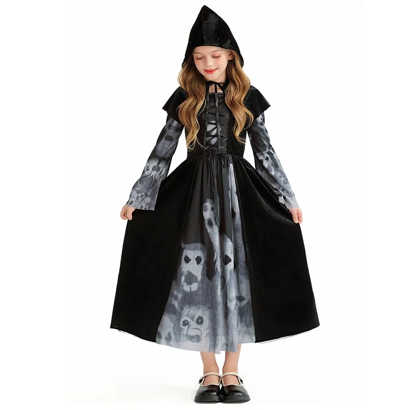 子供用ニュートラルゴーストデーメンターコスプレアップドレスアップ、ケープハロウィンホラーコスチューム、フード付きマント小道具sf/1