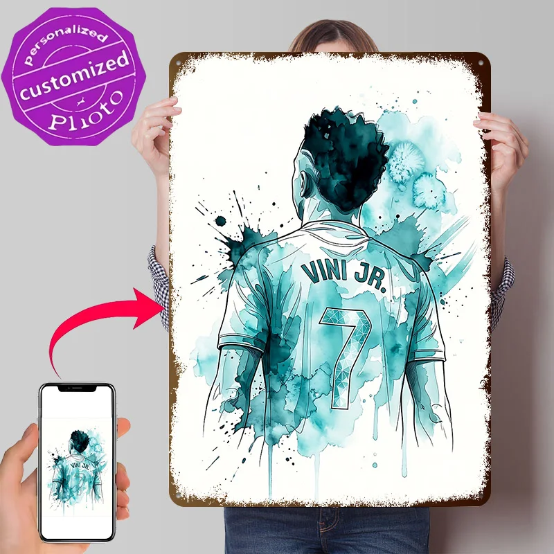 Vini Jr. Watercolor Soccer Art Metal Poster Perfect Gift for Fans Lovers Personalized Wall Art Metal Sign for Garage Accessories