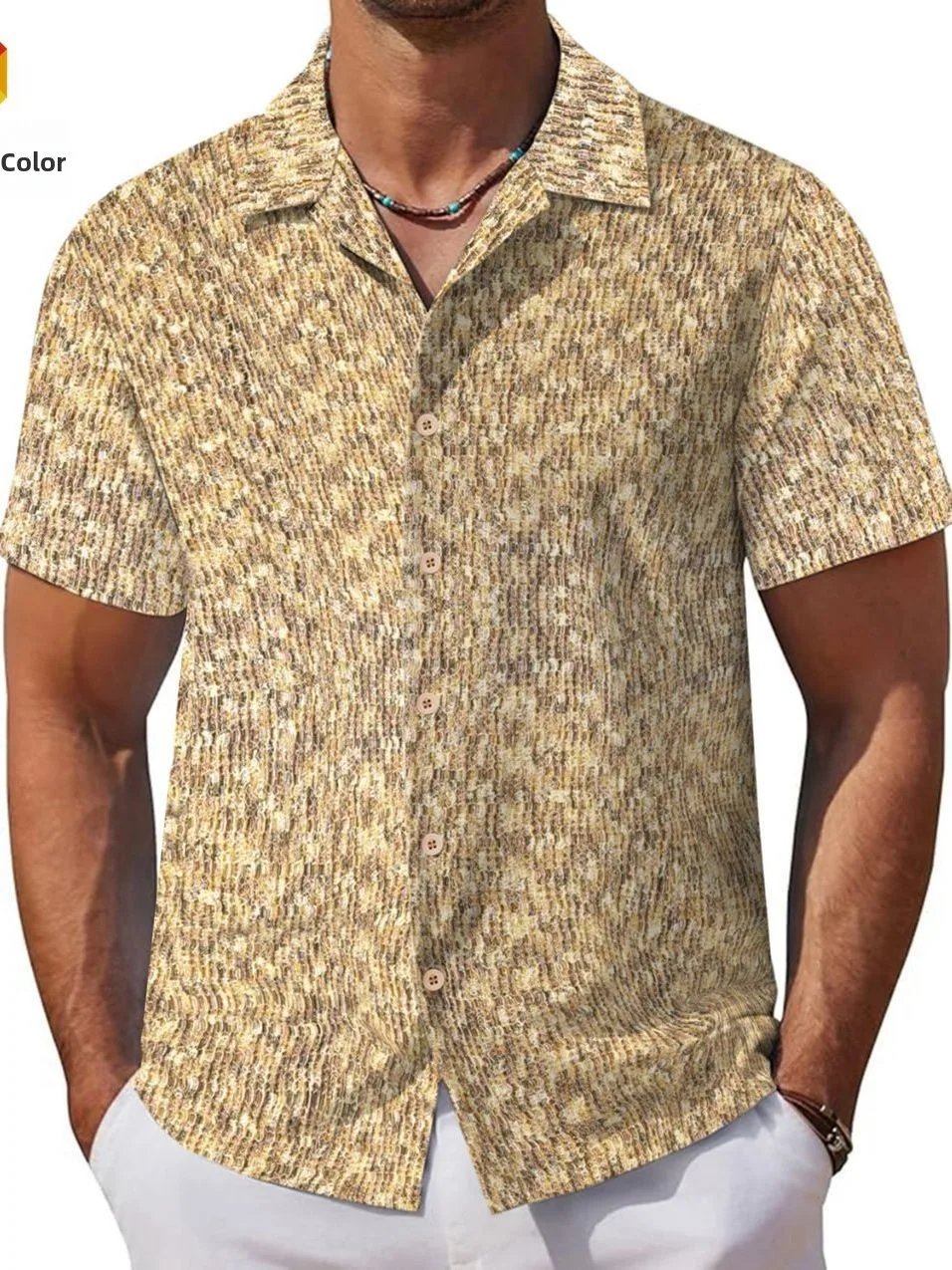 

Мужская повседневная рубашка с цветочным принтом и кубинским воротником, свободного кроя, из полиэстера, на пуговицах, лето 2026