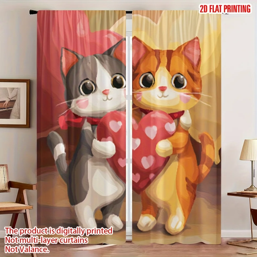 Romantic cat design curtains, pole-mounted installation. Suitable for living rooms, bedrooms, dining rooms and hotels