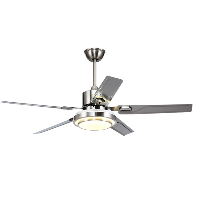 

52 Inch Modern Home Decor Stainless Steel Blade Iron Fan Lamp Remote Control Led Ceiling Fan With Light