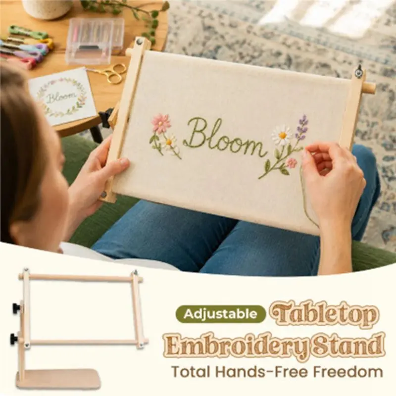 TFORU-Adjustable Tabletop Embroidery Stand+ Split Rail Scroll Frame, Cross-Stitch Frame Holder Needlework Needed Work Table Lap