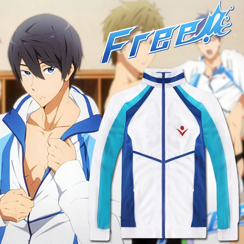 ¡Anime gratis! Iwatobi-Disfraz de Cosplay Haruka Nanase para hombre y mujer, chaqueta con capucha, ropa deportiva de escuela secundaria, Unisex