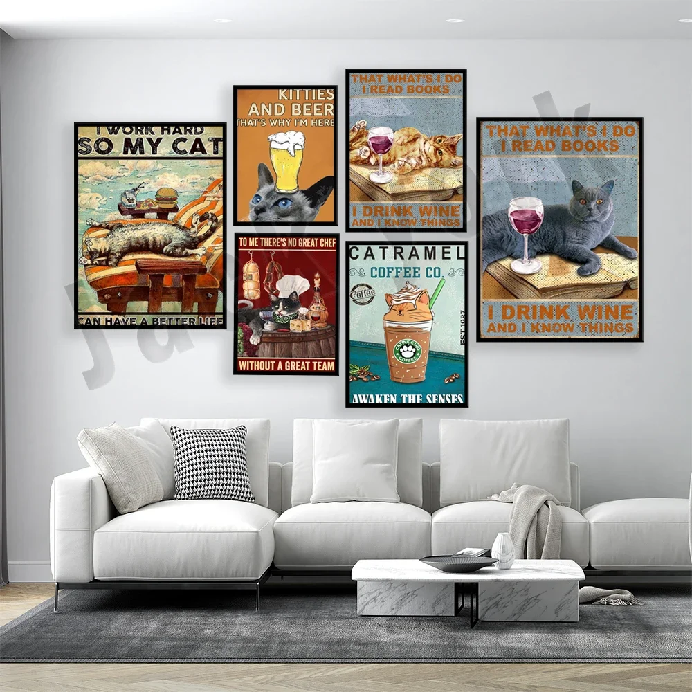 سيكون قلبي فارغًا بدون قطتي والقهوة، والقطط يشرب القهوة، والقطط المضحكة والشرب بالملصق القديم الجميل،