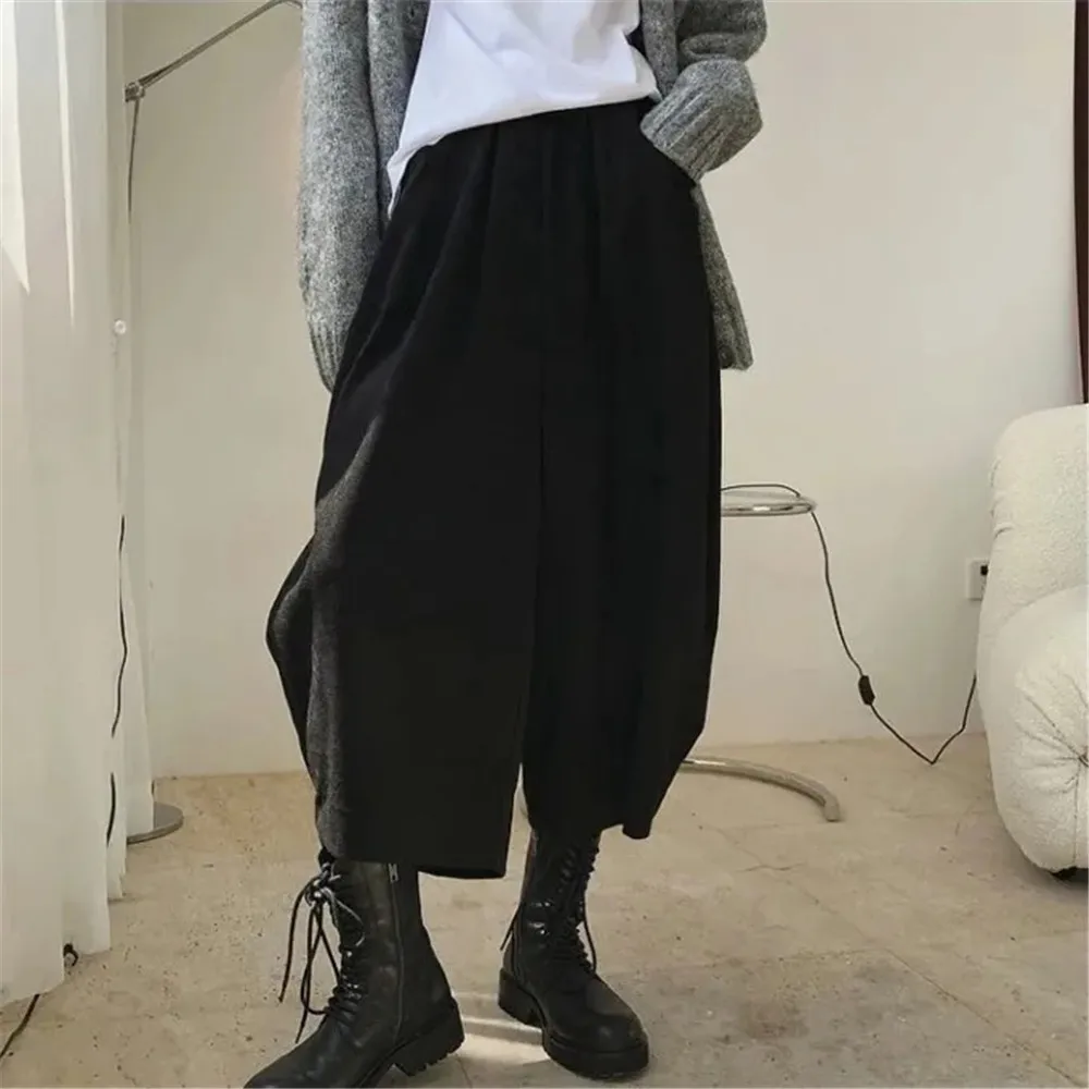 Women Fashion Carrot Pants Elastic Waist Loose Casual Solid Pocket Japanese Vintage Trousers Female Mom Wide Leg Pants Clothes