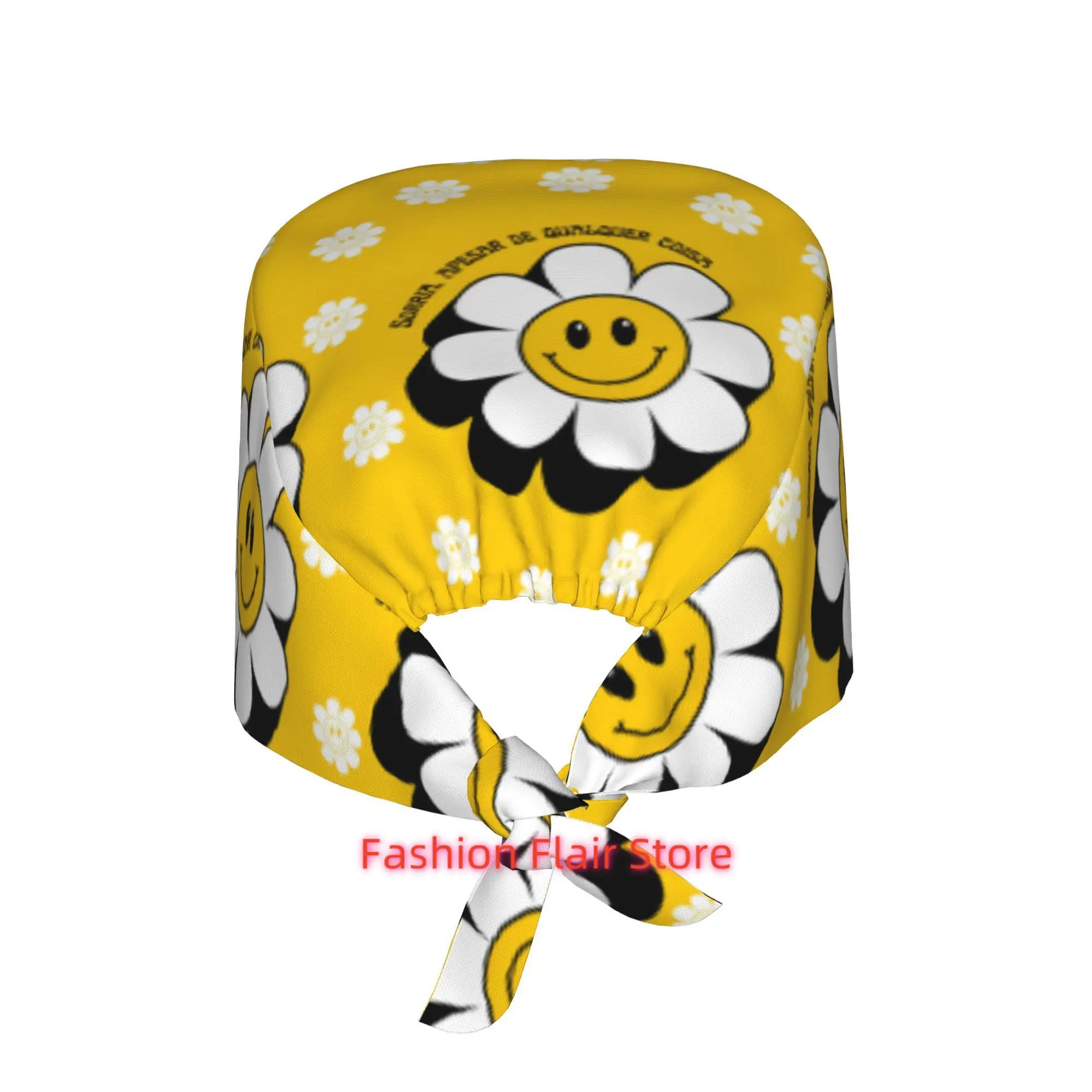 1pc Smile Unisex Stylish Printed Work Cap - Lightweight Adjustable Skull Cap Tie-Back Nurse Hat, Dustproof Chef & Cooking Cap