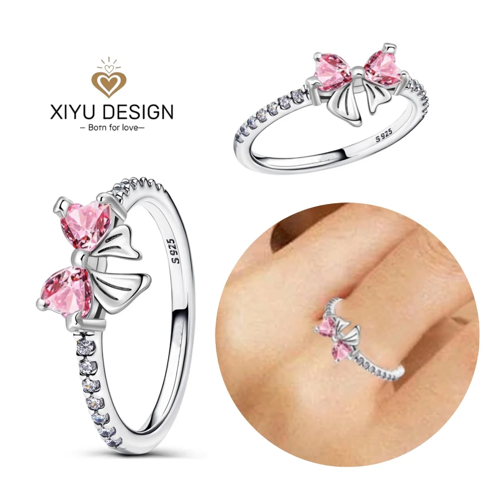 925 Sterling Silver Red Heart-shaped Ring Earrings Necklace Charm Sparkling Women\'s Jewelry Gift Fashion Light Luxury Making